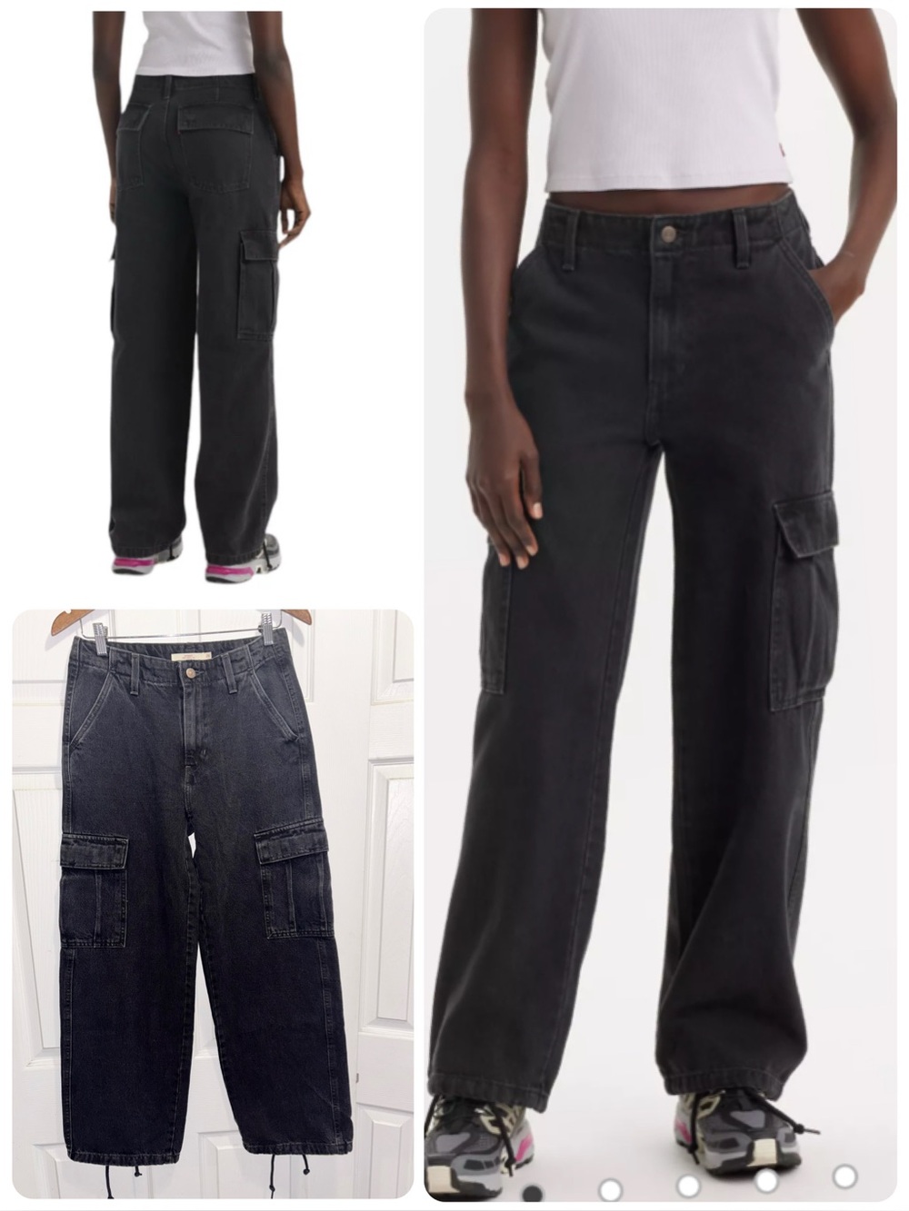 Levi's '94 Baggy Cargo Pants Open Mind Washed Black Utility jeans Size 26